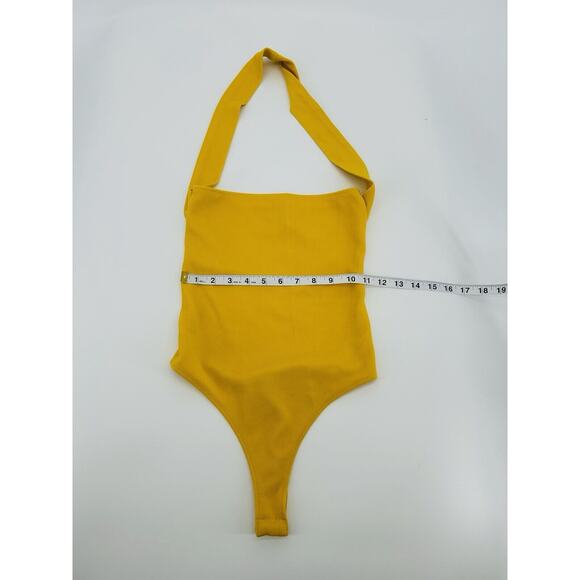 ASOS DESIGN Crossover Rib Halter Bodysuit in Yellow - Picture 3 of 5